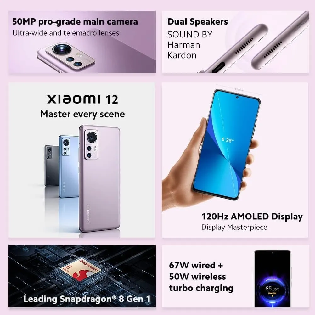 Xiaomi 12 5G - 128GB Storage, 8GB RAM, Dual SIM, Unlocked, Grey SIM-Free Smartphone