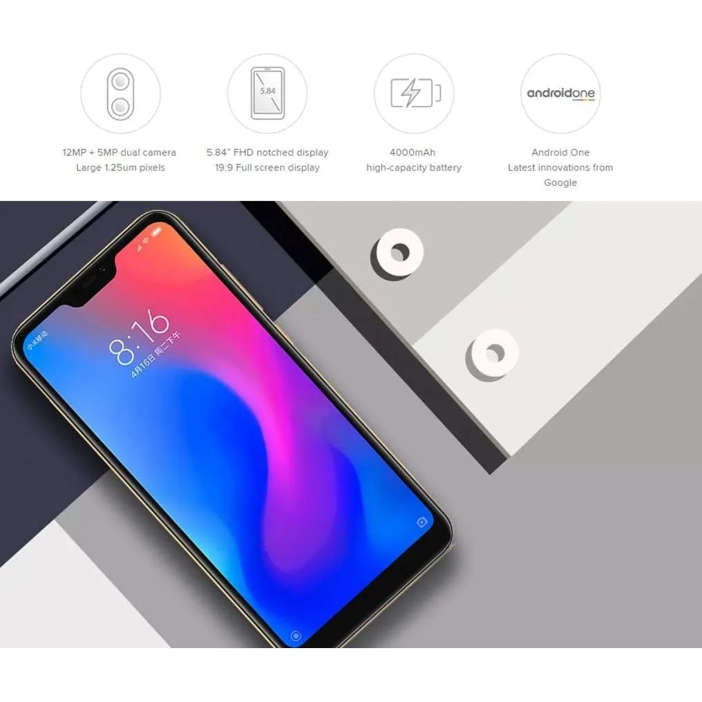 Xiaomi Mi A2 Lite - 4G - 64GB Storage - 4GB RAM - Dual SIM - Gold - Unlocked