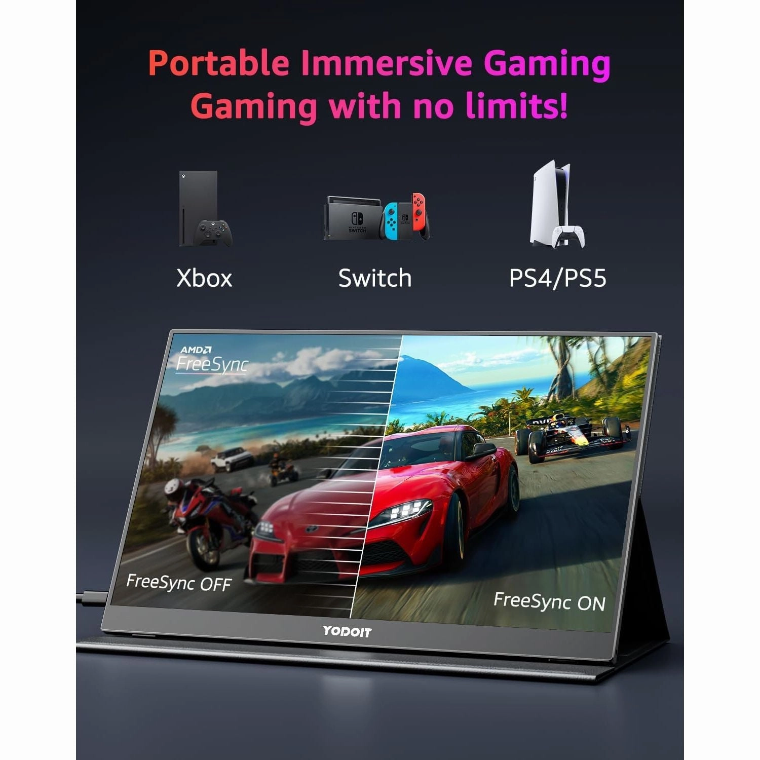 Yodoit 15.6" 4K UHD Portable Monitor, IPS Display, USB-C, Built-In Speakers, Smart Cover, Compatible with PC, Laptop, MacBook, Xbox
