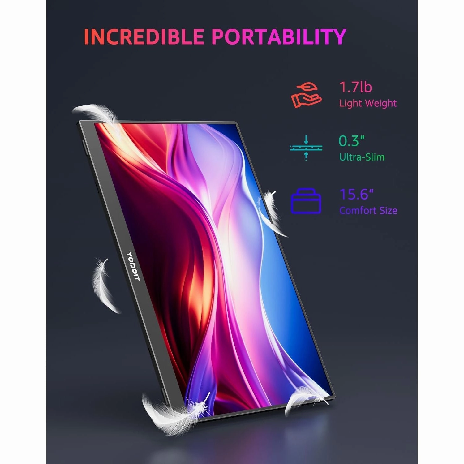 Yodoit 15.6" 4K UHD Portable Monitor, IPS Display, USB-C, Built-In Speakers, Smart Cover, Compatible with PC, Laptop, MacBook, Xbox