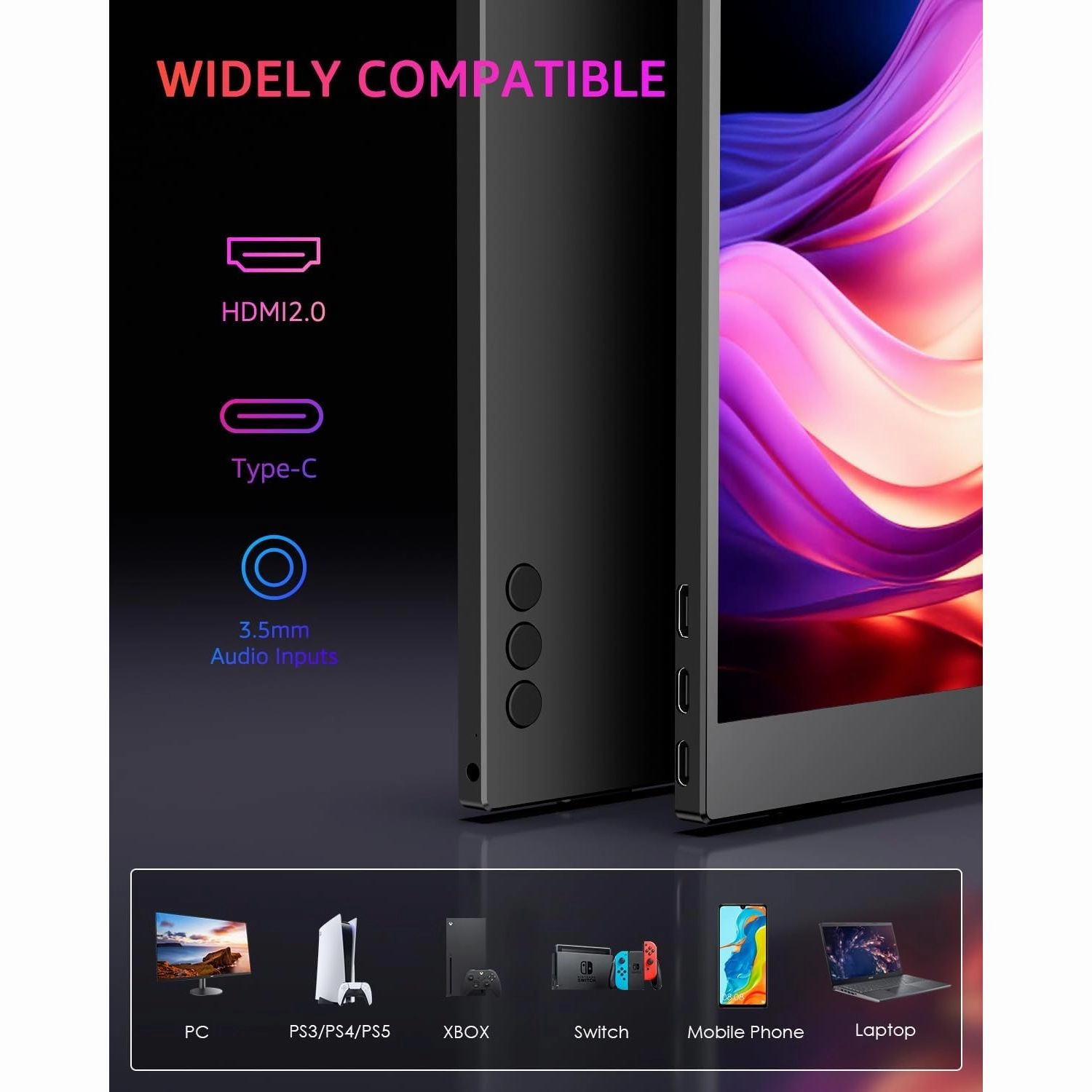 Yodoit 15.6" 4K UHD Portable Monitor, IPS Display, USB-C, Built-In Speakers, Smart Cover, Compatible with PC, Laptop, MacBook, Xbox
