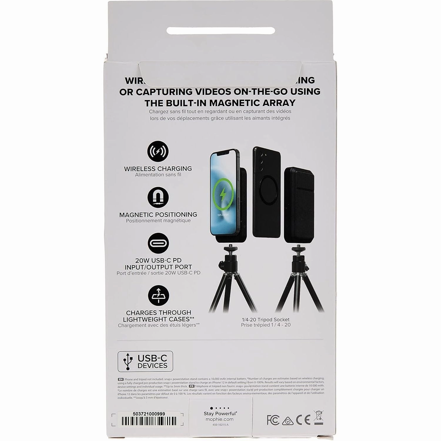 ZAGG mophie Snap  Powerstation Stand, Magnetic and portable wireless battery, compatible with MagSafe, 10,000mAh internal battery, Black