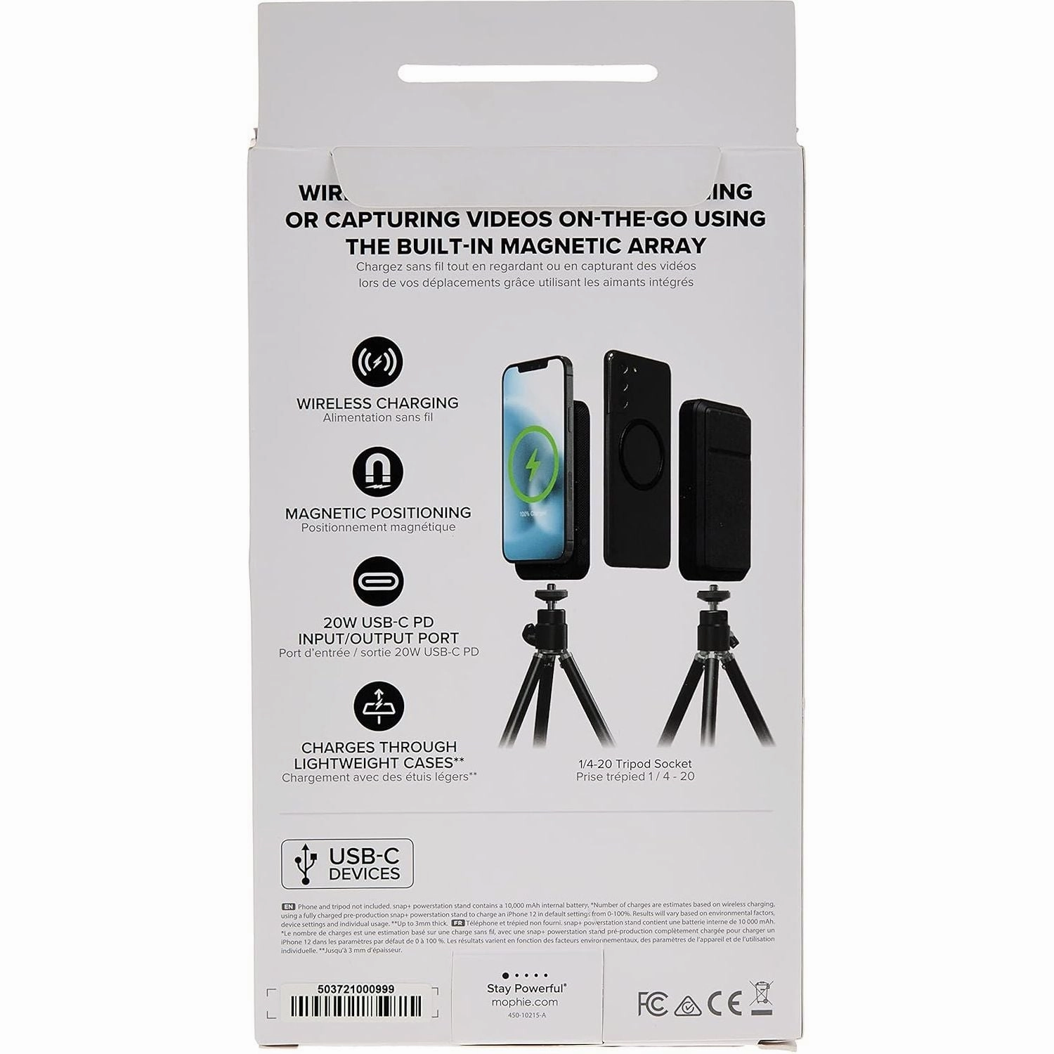 ZAGG mophie Snap  Powerstation Stand, Magnetic and portable wireless battery, compatible with MagSafe, 10,000mAh internal battery, Black