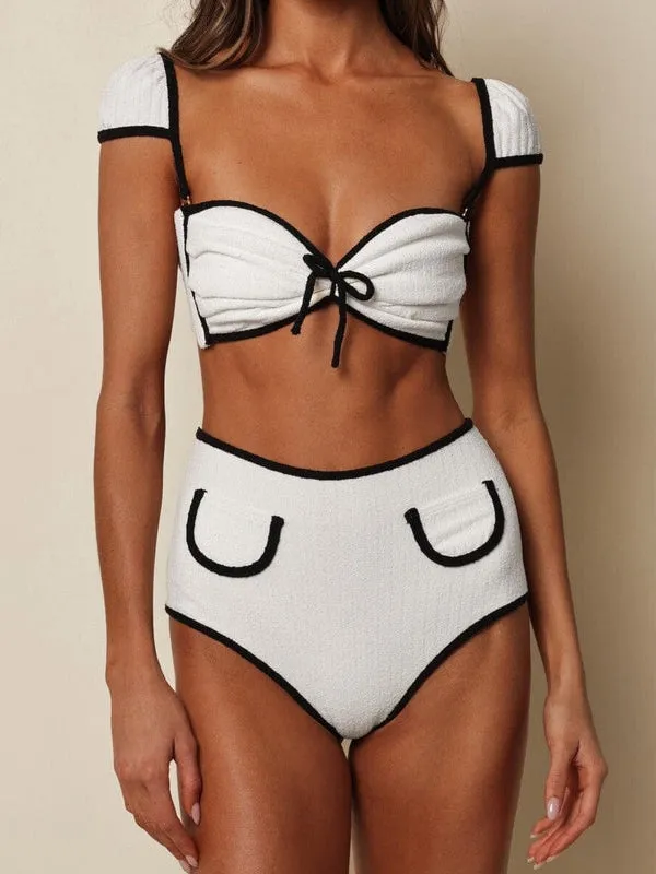 ZASUWA Female Contrast Color Cream Terry Rib Tamarindo Ruffle Bikini Set